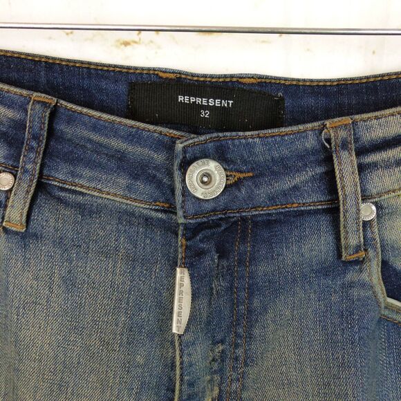 Represent Biker Jeans Mens 32 Blue Sand Stone Destroy Wash Moto Rib Skinny Rock - Picture 6 of 15